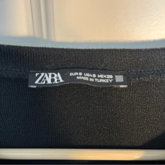 ZARA Black Top With Sheer Puff Sleeves Size S Peter Pan Boho Classic - Picture 4 of 6